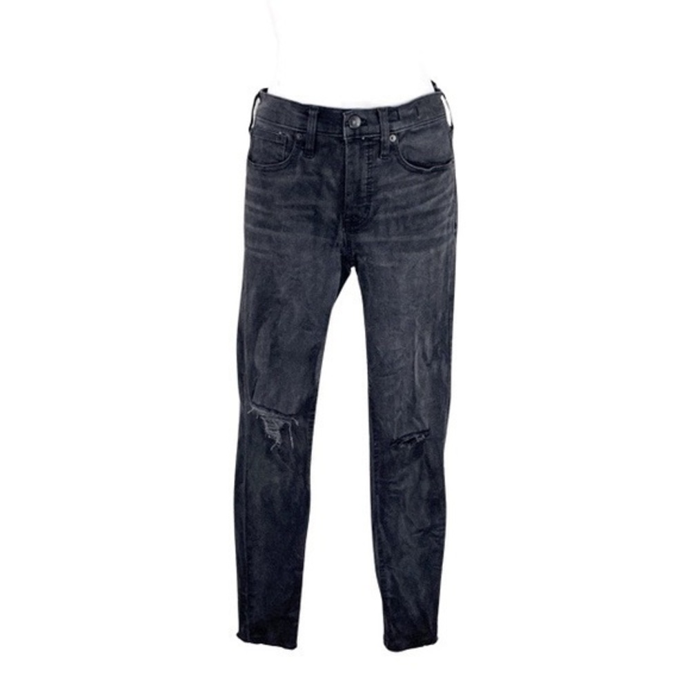 Madewell distressed washed black 9” high rise skinny jeans